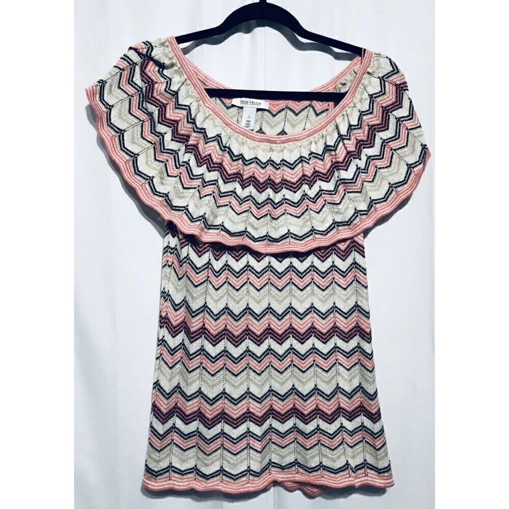 White House Black Market Off the Shoulder Metallic Sweater Boho Womens Small